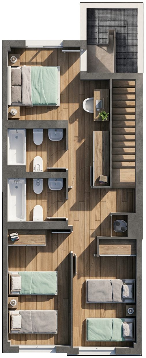 Plano renderizado de la primera planta de Edificio La Portada