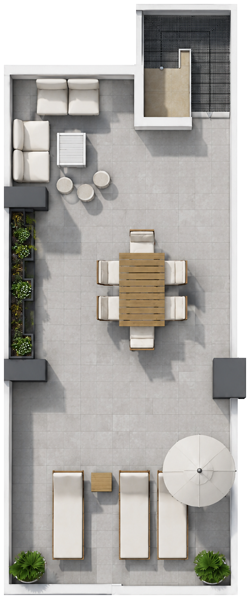 Plano renderizado del solárium de Edificio La Portada