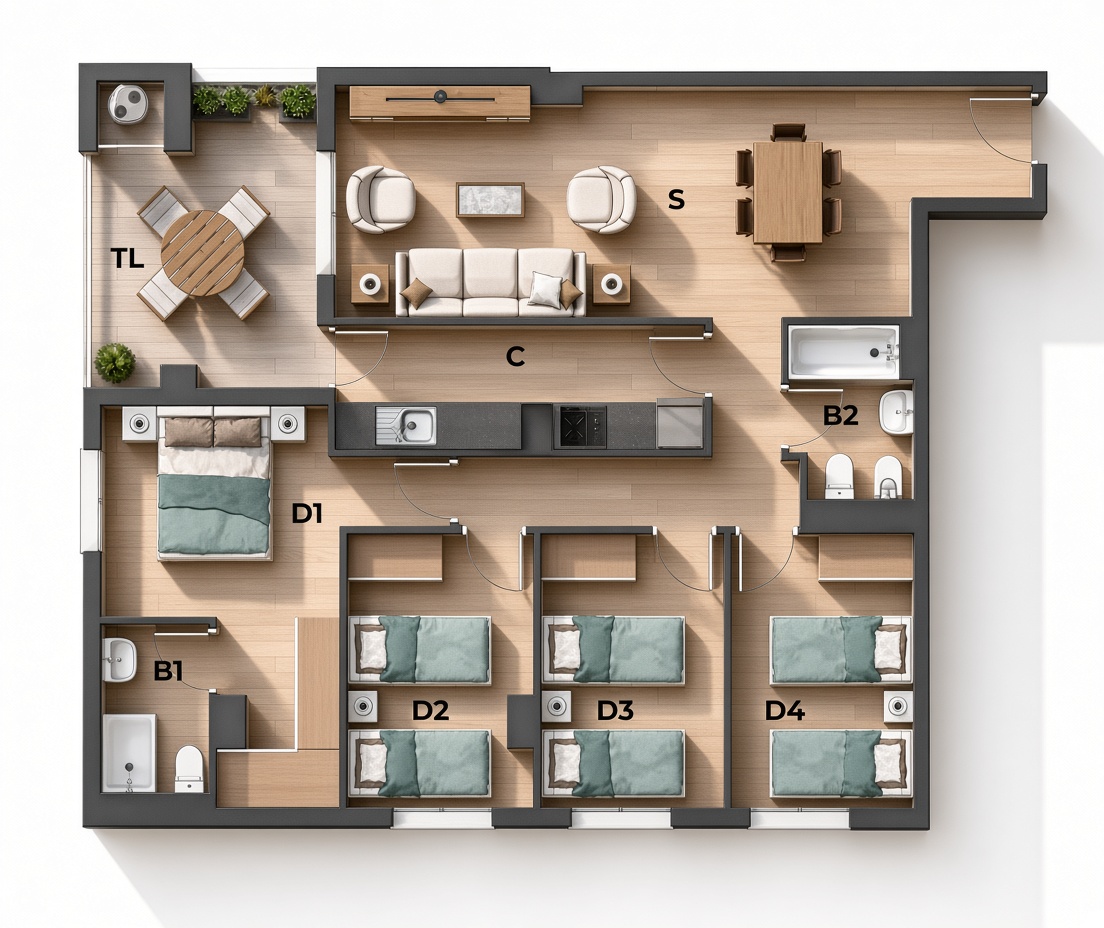 Plano de la tipología C de Edificio Ilustración