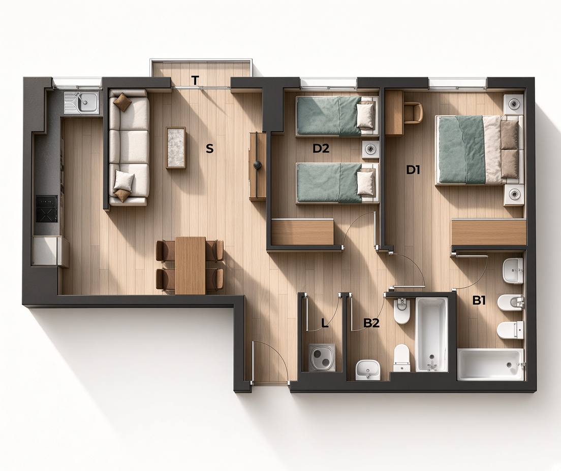 Plano de la tipología F de Edificio Ilustración