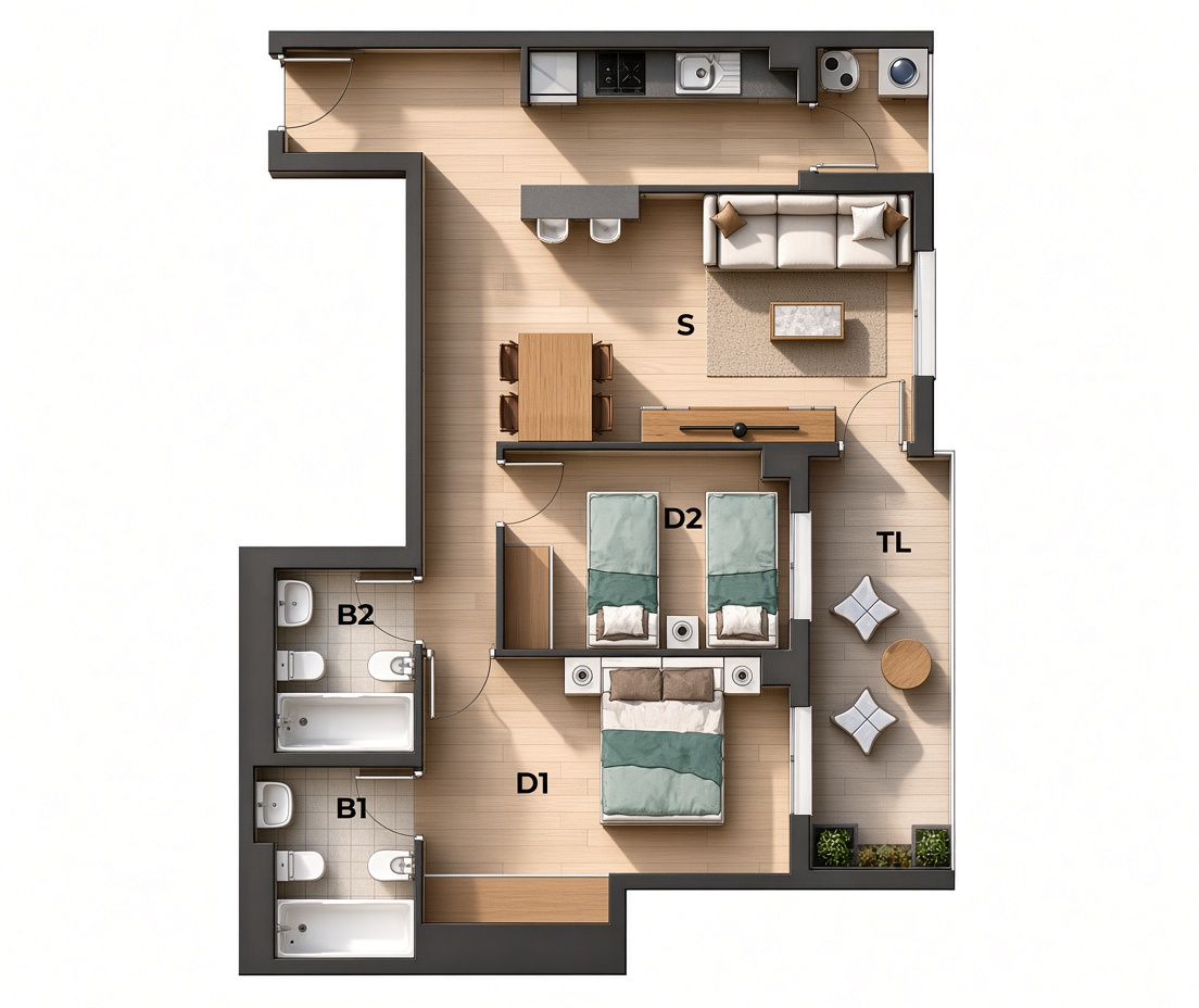 Plano de la tipología P de Edificio Ilustración