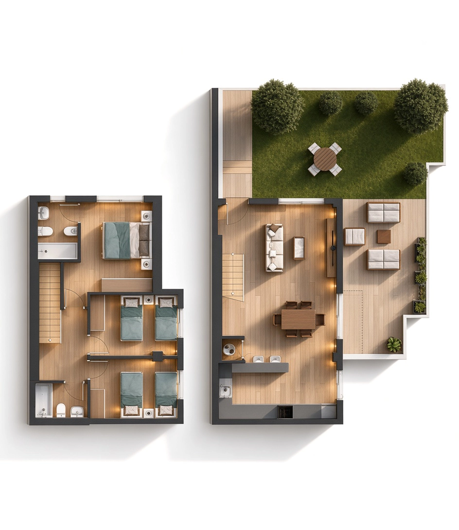 Plano orientativo de la tipología B de Residencial El Espartal