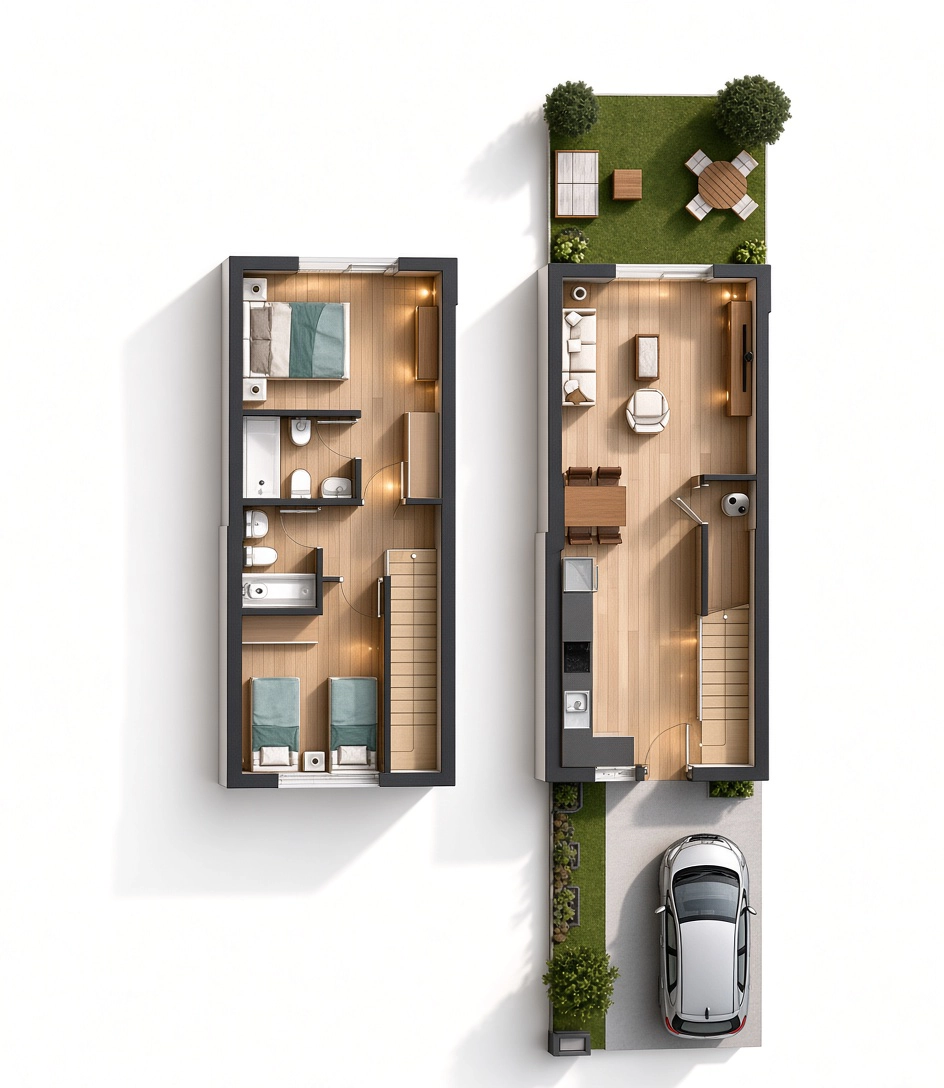 Plano orientativo de la tipología E de Residencial El Espartal